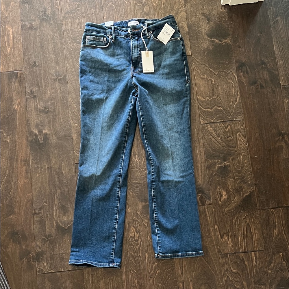 NWT Good American Dark Blue Good Legs Straight Jeans